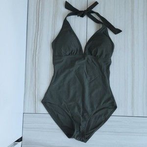 Pursuit Ruched V-neck Halter Tie-Back One Piece Army Green Color Size 10
